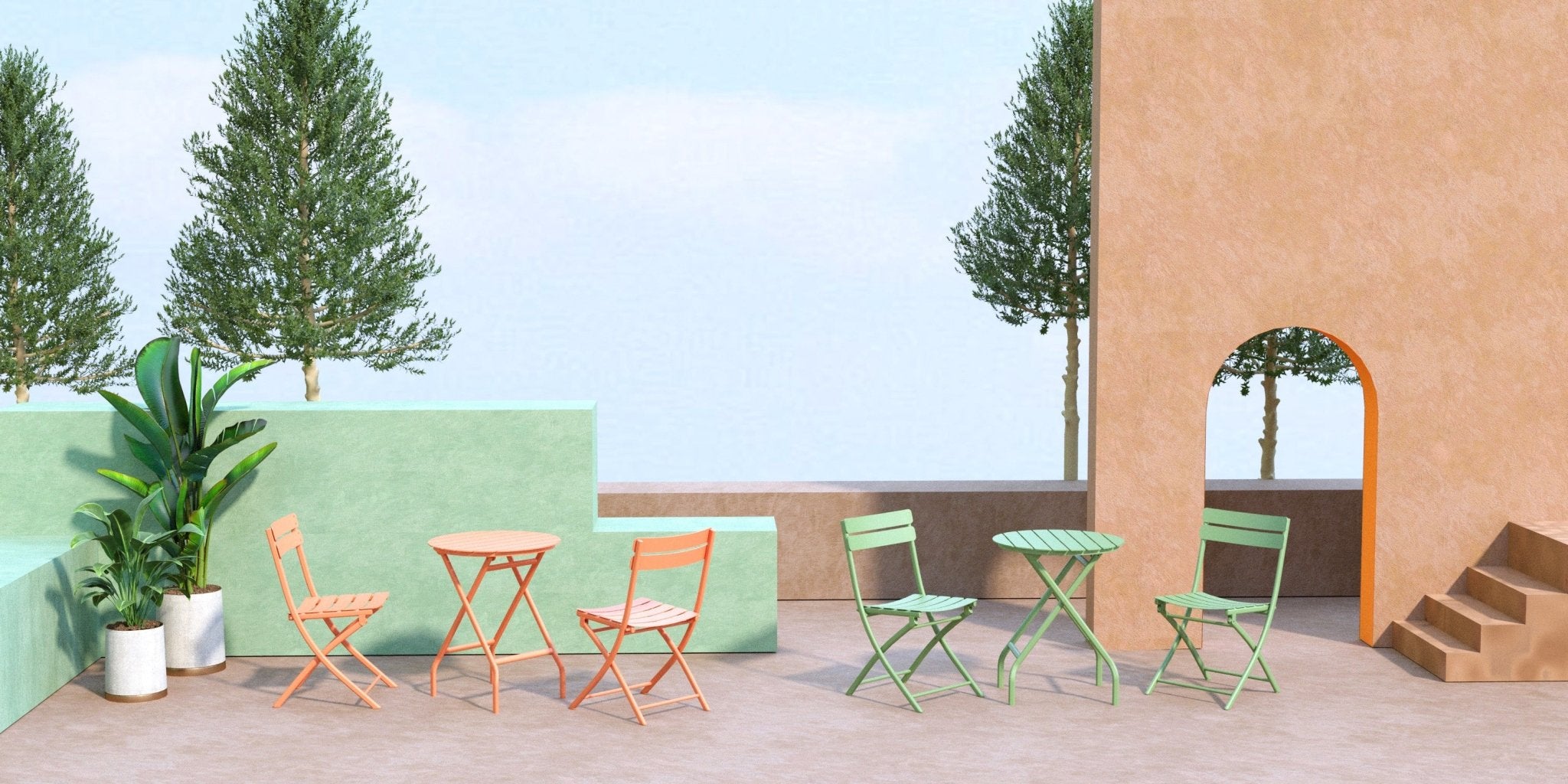 Como folding outdoor café chairs and tables